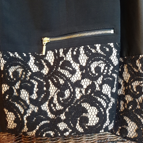 Chico's Pieced Ponte Lace-Mix Faux Leather Jacket Black/Champagne Size XL - Picture 6 of 12